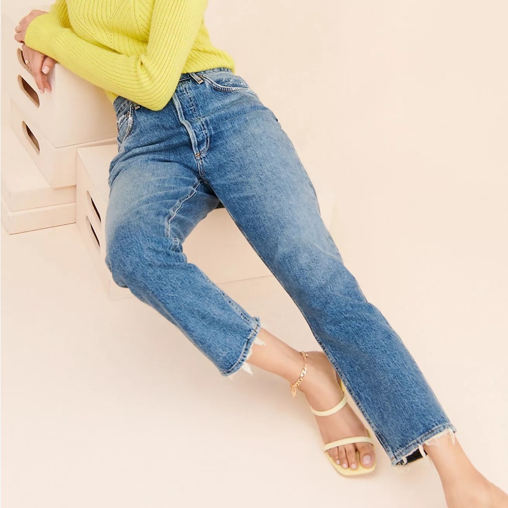 Agolde High Rise Straight Crop Button Fly Classic Blue Women's Jeans